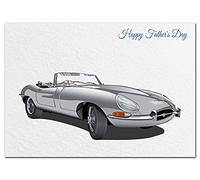 Extra Large Happy Father’s Day Card - XL Big thick A4 Size - Special Luxury Greeting - Classic E-Type Jag Car Driver - Cool Vector Art - Unique Unusual Simple - Huge Good Wishes - UK Eco-Friendly