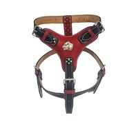 Extra Large Heavy Duty Two Tone Black and Red Leather Dog Harness with American Bully Head Motif (Brass Fittings)
