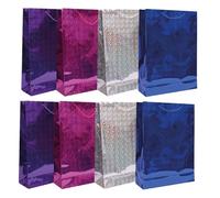 Extra Large Holographic Gift Bags with Sturdy Handles - Reusable Metallic Foil Carrier Bags for Christmas Gifts, Parties & Luxury Favour Presents (Silver, Pink, Blue, Purple)