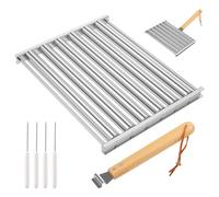 Extra Large Hot Dog Roller for Grill,9.45x7.3in Stainless Steel BBQ Sausage Roller Rack with Wooden Handle and 4 BBQ Skewers for Evenly Cooking Hotdogs Sausages,5 Hot Dog Capacity