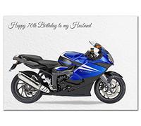 Extra Large Husband 70th Birthday Card - XL Big thick A4 size - Cool Classic Motorbike Biker 2000s Art - Special Age Year Traditional Greeting - Huge Happy Wishes Him Men Male - UK Eco-Friendly