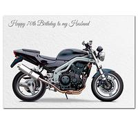 Extra Large Husband 70th Birthday Card - XL Big thick A4 size - Cool GB Motorbike Motorcycle Biker Art - Special Age Year Traditional Greeting - Huge Happy Wishes Him Men Male - UK Eco-Friendly