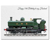 Extra Large Husband 70th Birthday Card - XL Big thick A4 size - Cool Steam Train GWR Tank Engine Art - Special Age Year Traditional Greeting - Huge Happy Wishes Him Men Male - UK Eco-Friendly