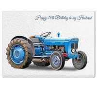 Extra Large Husband 70th Birthday Card - XL Big thick A4 size - Cool Tractor 1960s Farm Farming Art - Special Age Year Traditional Greeting - Huge Happy Wishes Him Men Male - UK Eco-Friendly
