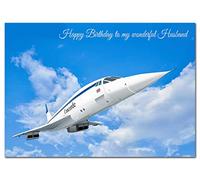 Extra Large Husband Birthday Card - XL Big thick A4 size - Special Traditional Bday Greeting Men Him - Unusual Cool Iconic Concorde Airplane Art - Huge Happy Wishes - UK Eco-Friendly