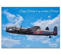 Extra Large Husband Birthday Card - XL Big thick A4 size - Special Traditional Bday Greeting Men Him - Unusual Cool Art Lancaster Airplane WW2 - Huge Happy Wishes - UK Eco-Friendly