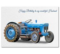 Extra Large Husband Birthday Card - XL Big thick A4 size - Special Traditional Bday Greeting Men Him - Unusual Cool Art Tractor 1960s Farm Farming - Huge Happy Wishes - UK Eco-Friendly