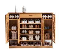 Extra Large Japanese Bamboo Shoe nizer with Drawers 4-Door Shoe Cabinet for Living Room Holds Up to 32 Pairs Stylish Storage Solution for Home