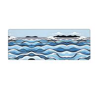 Extra Large Keyboard Mouse Pad, 12x31.5 Inch Desk Pad for Computer, Console, Office, Game, Study Waves Lapping at The Rocks Pattern