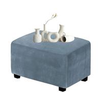 Extra Large Light Blue Velvet Footstool Cover Stretchy Rectangular Slipcover for Living Room Ottoman Elastic Bottom Folding Storage Furniture Protector
