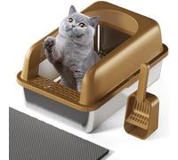 Extra Large Litter Box for Big Cats, Stainless Steel Cat Litter Box, Metal Litter Box with High Side, Open Top Metal Litter Box, Anti-Leakage,Non-Stick, Includes Litter Mat & Metal Scoop,Easy Cleaning
