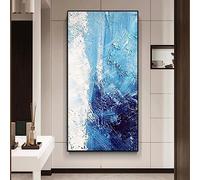 Extra Large Livingroom Wall Decor Painted The Sea Surged Sky Blue Landscape Oil Painting Canvas Picture Living Room Home Decor 80x162cm/(31x64inch) with-Black-Frame