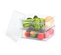 LIVIVO Set Of 2 Refrigerator Storage Organiser Multipurpose Clear Containers Stackable Perfect For Fridge Kitchen Countertop Cupboard Bathroom Makeup Cosmetics Under Sink Home (XL-30x30.5x10cm)