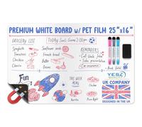 Extra Large Magnetic Dry Erase Whiteboard Sheet for Fridge - 25x16 / 63x40cm - Stain-Resistant with 3 Markers & Big Eraser with Magnets - Refrigerator White Board Planner Organiser - by Yes4Quality