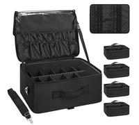 Extra Large Makeup Case Professional Cosmetic Storage Organizer Box Brush Holder with 4 Clear Set Bags & Lipstick Plate for Makeup Artists with Shoulder Strap & Adjustable Dividers