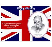 Extra Large Male Birthday Card - XL Big thick A4 size - Special Greeting Quote - Cool Winston Churchill Union Jack - Fine Art Drawing - Huge Happy Wishes Men Him - UK Eco-Friendly