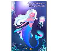 Extra Large Mermaid Granddaughter 9th Birthday Card - 9 Year Old Girl - XL Big thick A4 size - Beautiful Cute Greeting - Little Kids Young Children - Huge Happy Wishes - UK Eco-Friendly