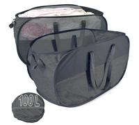 Extra Large Mesh Pop Up Laundry Hamper 2 Pack,100L Collapsible Laundry Baskets, Dirty Clothes Hamper with Reinforced Handles, Folding Hampers for Travel, Nursery, Dorm or Home. Black