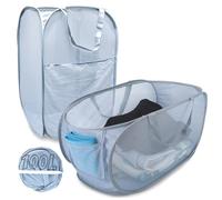 Extra Large Mesh Pop Up Laundry Hamper 2 Pack, 100L Foldable Laundry Baskets, Dirty Clothes Hamper with Pocket, Collapsible Hampers for Travel, Dorm or Home. Grey H+V