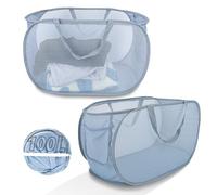 Extra Large Mesh Pop Up Laundry Hamper 2 Pack, 100L Foldable Laundry Baskets, Dirty Clothes Hamper with Pocket, Collapsible Hampers for Travel, Nursery, Dorm or Home. Grey 2H