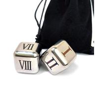 Extra-Large Metal Dice (2PCs) with Roman Numerals 1-12 - Anti-Fade Laser Etching, Safe Rounded Corners & Velvet Bag, Unique Gaming/Divination Tools