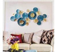Extra Large Metal Wall Art Decor, 51"x 26" Metal Lotus Leaves Wall Sculptures, 3D Stacked Floral Leaf Home Decor, Lotus Flower Hanging Decoration for Living Room Bedroom Office Hotel(Blue)