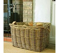 Extra Large mill log basket rope handled deep set rectangular hessian lined