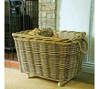 Extra Large mill wheelie log basket rope handled deep set rectangular hessian lined
