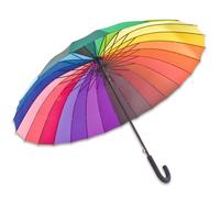 Extra Large Multicolour 24 Rib Wind-Resistant Umbrella - Colourful Windproof Rain Protector Canopy with 24 Spokes, Soft Grip Crook Handle & Push Button Opening - Measures L93 x 115cm Diameter