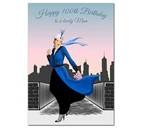 Extra Large Mum 100th Birthday Card - XL Big thick A4 size - Beautiful Vintage Woman Art - Special Age Year Greeting - Huge Cute Happy Wishes Her Women Female - UK Eco-Friendly