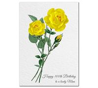 Extra Large Mum 100th Birthday Card - XL Big thick A4 size - Special Age Year Greeting Her Women Female - Beautiful Art Flower Yellow Rose Watercolour - Nice Huge Happy Wishes UK Eco-Friendly