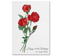 Extra Large Mum 100th Birthday Card - XL Big thick A4 size - Special Age Year Greeting Her Women Female - Beautiful Art Flower Red Rose Watercolour - Nice Huge Happy Wishes UK Eco-Friendly