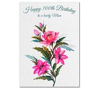 Extra Large Mum 100th Birthday Card - XL Big thick A4 size - Special Age Year Greeting Her Women Female - Beautiful Art Pretty Pink Flower Watercolour - Nice Huge Happy Wishes UK Eco-Friendly