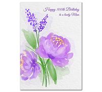 Extra Large Mum 100th Birthday Card - XL Big thick A4 size - Special Age Year Greeting Her Women Female - Beautiful Art Modern Watercolour Flower - Nice Huge Happy Wishes UK Eco-Friendly