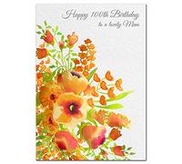 Extra Large Mum 100th Birthday Card - XL Big thick A4 size - Special Age Year Greeting Her Women Female - Beautiful Art Flower Bouquet Watercolour - Nice Huge Happy Wishes UK Eco-Friendly