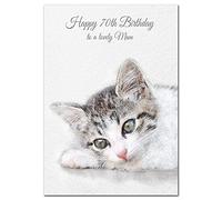 Extra Large Mum 70th Birthday Card - XL Big thick A4 size - Special Age Year Greeting Her Women Female - Beautiful Art Cute Cat Kitten Watercolour - Nice Huge Happy Wishes UK Eco-Friendly