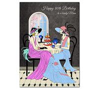 Extra Large Mum 80th Birthday Card - XL Big thick A4 size - Special Age Year Greeting Her Women Female - Beautiful Art Unusual Ladies Tea Time Cakes - Nice Huge Happy Wishes UK Eco-Friendly