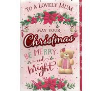 Extra Large Mum Christmas Card with Teddy Bear Design, 8 Page Insert, 30.5 x 20.3 cm