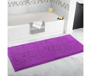 Extra Large Non-Slip Bath Rug, Ultra Soft Chenille Carpet, Super Water Absorbent Long Runner Mat for Bathroom, Plush Floor Mat - Purple (80x160cm)