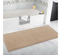 Extra Large Non-Slip Bathroom Rug, Ultra Soft Chenille Bath Mat, Super Water Absorbent Floor Carpet, Long Plush Runner for Bathroom, Beige 70x140cm