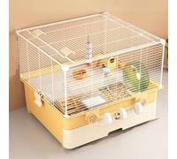 Extra-Large Panoramic Top Hamster Cage & Guinea Pig Cages with Pull-Out Drawers - Golden Bear Special Habitat for Chinchilla, Gerbil, Small Animal Pets(Yellow,12pcs)