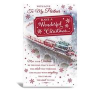 Extra-Large Partner Christmas Card with 8-Page Full-Color Insert Snoey Train Journey Design, 19.5 x 29.5 cm
