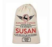 Extra Large Personalised Name REINDEER EXPRESS Santa Sack - 100% COTTON North Pole Post Office Festive Holiday Father Christmas Santa Claus Xmas Present Gift Bag (Cream)