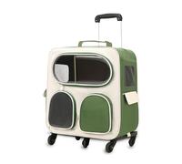Extra Large Pet Carrier Double Layer Space Cat Carrier With Removable Telescopic Trolley For Multiple Cats Portable Travel Crate(Green+pull rod)
