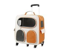 Extra Large Pet Carrier Double Layer Space Cat Carrier With Removable Telescopic Trolley For Multiple Cats Portable Travel Crate(Orange+pull rod)