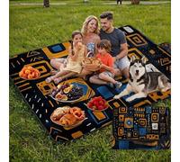 Extra Large Picnic Blanket 200x300 cm, Waterproof Beach Blanket Sandproof Outdoor Picnic Mat Black,Foldable Portable Easy-to-Clean,Orange Camping Mat for Hiking,Party,Grass,Family,Park UZ-202