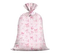 Extra Large Pink Gingham Bow Plastic Gift Bag 56"×36" Jumbo Present Wrap Bag with Cute Bow Patterns for Girls' Birthday Party Oversized Presents Decoration(1 Pack)