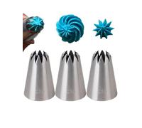 Extra Large Piping Nozzles,Closed Star Decorating Nozzles for Shells,Fleur de lis, Rosettes,Flowers,3 Pcs