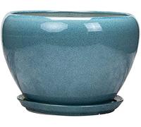 Extra Large Plant Pot Planter Light Blue Ceramic Flowers Mediterranean Style Interior Iceless Container Bonsai with Saucer Drainage Hole Interior Decoration (Blue 16x12cm)