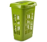 Extra Large Plastic Rattan Laundry Basket Storage Lidded Bin Box Laundry Supplies Holder Tidy (White) (Leaf Green)